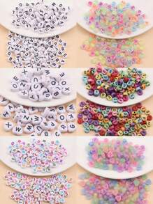 200pcs/set Fashion Letter Graphic Round Shaped DIY Bead For Women For Jewelry Making - White - View 1