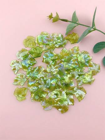 50pcs/set DIY Plastic Shiny Green Leaf Pendant For Jewelry Making