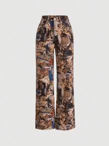 SHEIN MOD Figure Graphic Wide Leg Jeans, Vintage, Fall Women Clothes - Multicolor - View 1