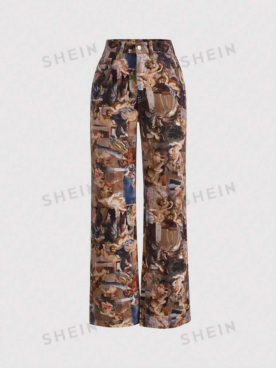 SHEIN MOD Figure Graphic Wide Leg Jeans SHEIN USA