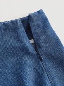 SHEIN MOD 荷葉邊牛仔半身裙 - 中等水洗藍 - 查看 3