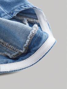 SHEIN MOD Lace Up Front Tube Denim Top - Light Wash - View 3