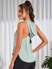 素色提花弧形下擺連帽運動背心 - 薄荷綠 - 查看 2