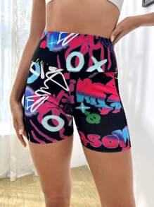 Yoga Funny Quần Shorts Thể thao Nữ Tương phản Mesh Túi Lá thư - màu đen - Xem 4
