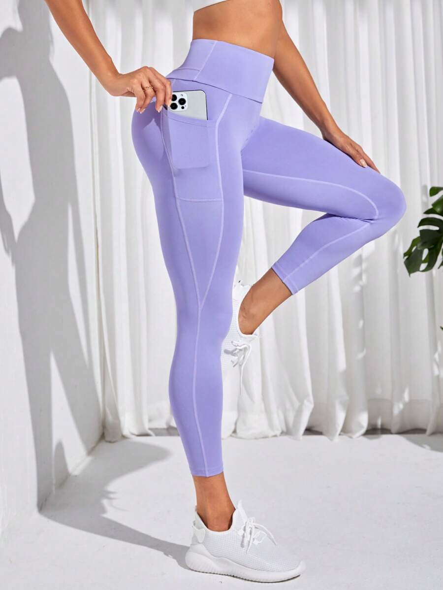 Yoga Futuristic Quần Leggings Thể thao Nữ Túi màu trơn - Màu Lilac Tím - Xem 1