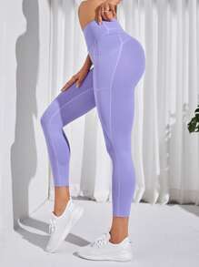 Yoga Futuristic Quần Leggings Thể thao Nữ Túi màu trơn - Màu Lilac Tím - Xem 6