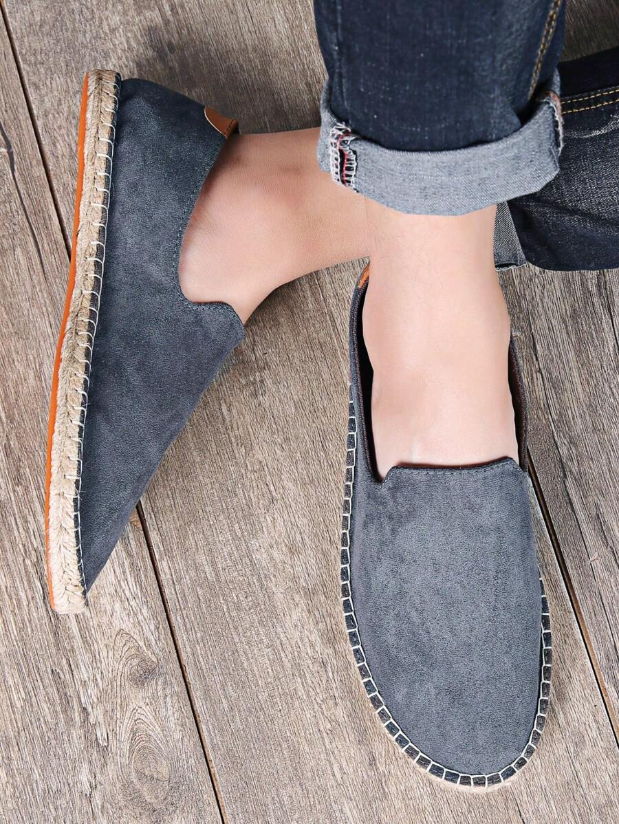 男士复古缝纫线乐福鞋帆布休闲鞋，手工天然草编绳便鞋，经典潮流