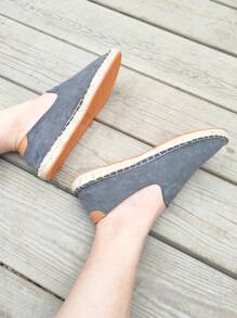 男士复古缝纫线乐福鞋帆布休闲鞋，手工天然草编绳便鞋，经典潮流 - 灰色 - 查看 7