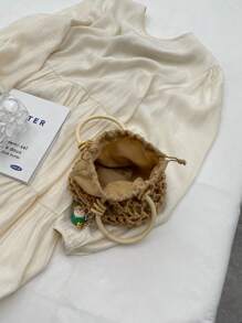 Mini Hollow Out Crochet Bag Thiết kế dây rút Kỳ nghỉ - Màu Khaki - Xem 7