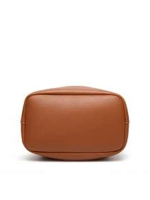 迷你抽繩設計水桶包流蘇裝飾棕色 - 棕色 - 查看 3