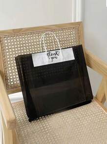 字母圖案手提托特包中等的撞色 - 黑色 - 查看 1