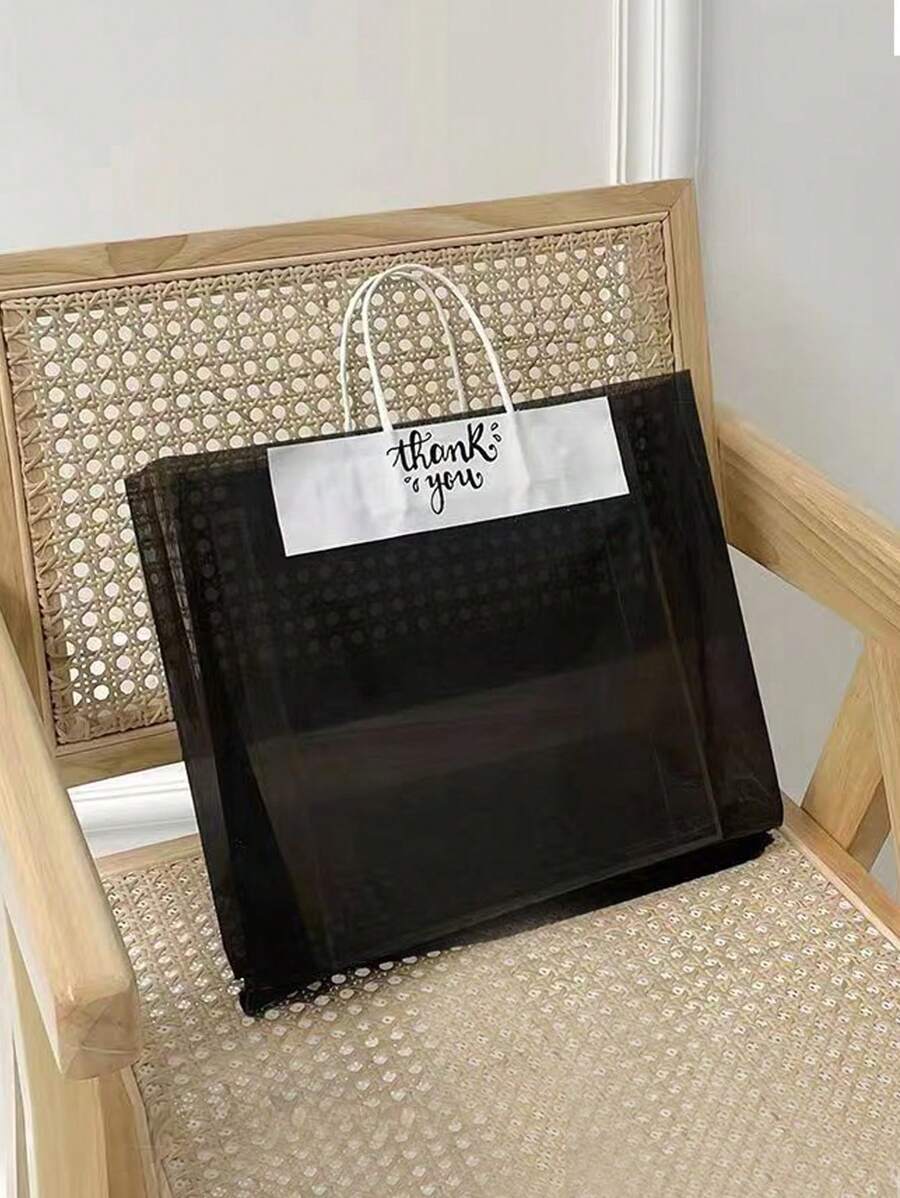 字母圖案手提托特包中等的撞色 - 黑色 - 查看 1