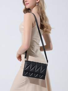 輕盈的商務休閒迷你純色拼接方扣肩背包,格子設計斜跨包,帶可調節肩帶的簡約錢包,適用於少女、女性大學生、新手及白領上班族,適合在辦公室、學校、商務、通勤、戶外、旅遊、出行等場合使用 - 黑色 - 查看 5