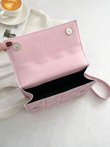 PU Square Bag Quilted Pattern Flap Pink Fashionable - Baby Pink - View 3