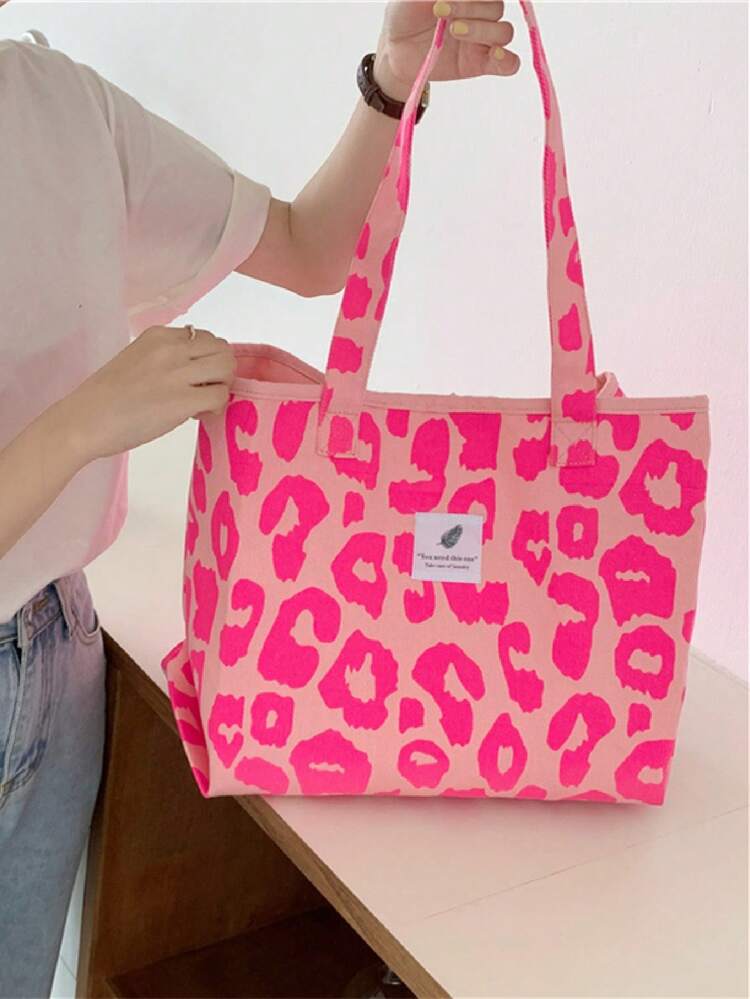 Fashionable And Cool Leopard Print Fabric Large Capacity Casual Shoulder Tote Bag, Perfect For Valentine's Day And Christmas, Stylish And Sweet Leopard Print With Large Capacity Casual Shoulder Tote Shopping Bag