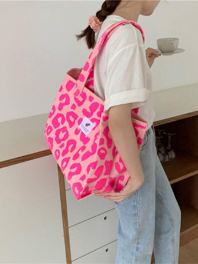 Fashionable And Cool Leopard Print Fabric Large Capacity Casual Shoulder Tote Bag, Perfect For Valentine's Day And Christmas, Stylish And Sweet Leopard Print With Large Capacity Casual Shoulder Tote Shopping Bag