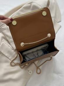 迷你方包時尚棕色鱷魚印花鏈條帶 - 棕色 - 查看 3