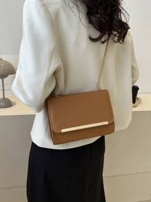 迷你方包時尚棕色鱷魚印花鏈條帶 - 棕色 - 查看 5