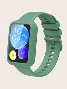 绿色硅胶表带（带保护壳）适用于 Watch Fit 2 - 綠色 - 查看 2