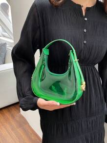 Mini Zipper Hobo Bag Fashionable PVC Green Waterproof, Clear Bag - Green - View 1