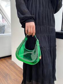 Mini Zipper Hobo Bag Fashionable PVC Green Waterproof, Clear Bag - Green - View 3