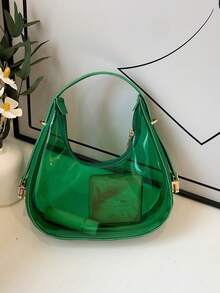 Mini Zipper Hobo Bag Fashionable PVC Green Waterproof, Clear Bag - Green - View 6