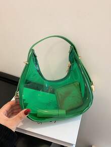 Mini Zipper Hobo Bag Fashionable PVC Green Waterproof, Clear Bag - Green - View 8
