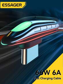 ESSAGER 1入組地鐵設計66W快充數據線適用於華為伴侶40Pro/Samsung - 黑色 - 查看 1
