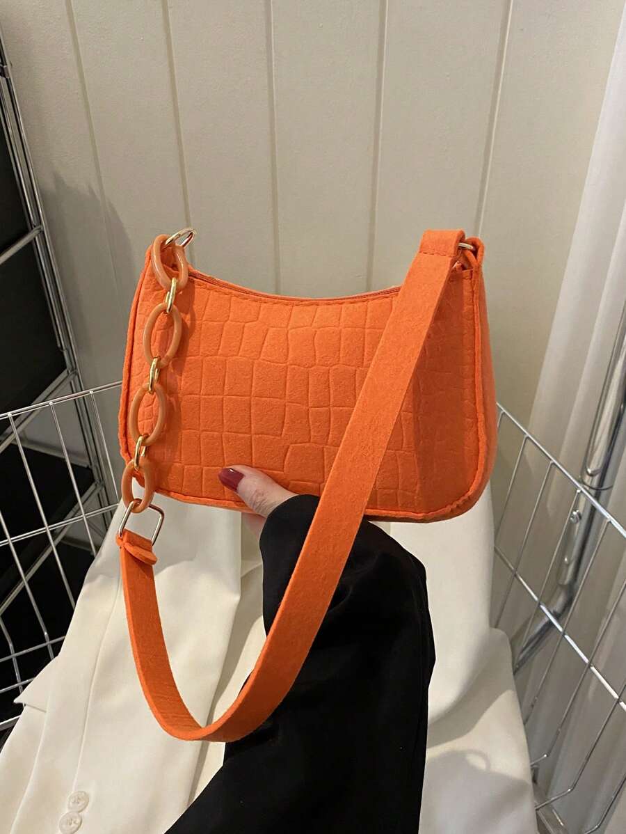 Bolso hobo mini cremallera minimalista naranja con cocodrilo en relieve - Naranja - Ver 1