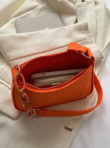 Bolso hobo mini cremallera minimalista naranja con cocodrilo en relieve - Naranja - Ver 4