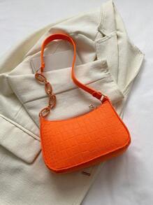 Bolso hobo mini cremallera minimalista naranja con cocodrilo en relieve - Naranja - Ver 6