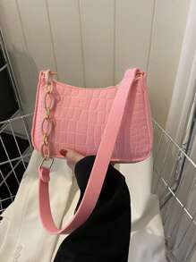 迷你拉鍊流浪包極簡風格粉色的鱷魚壓紋