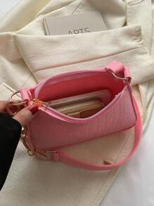 迷你拉鍊流浪包極簡風格粉色的鱷魚壓紋