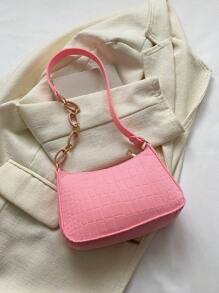 迷你拉鍊流浪包極簡風格粉色的鱷魚壓紋