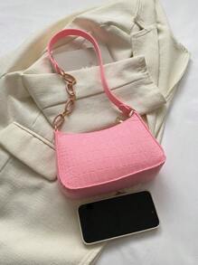 迷你拉鍊流浪包極簡風格粉色的鱷魚壓紋