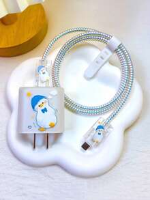 4入組鴨子印花透明數據線保護頭和1入組充電頭套適用於iphone - 彩色 - 查看 2