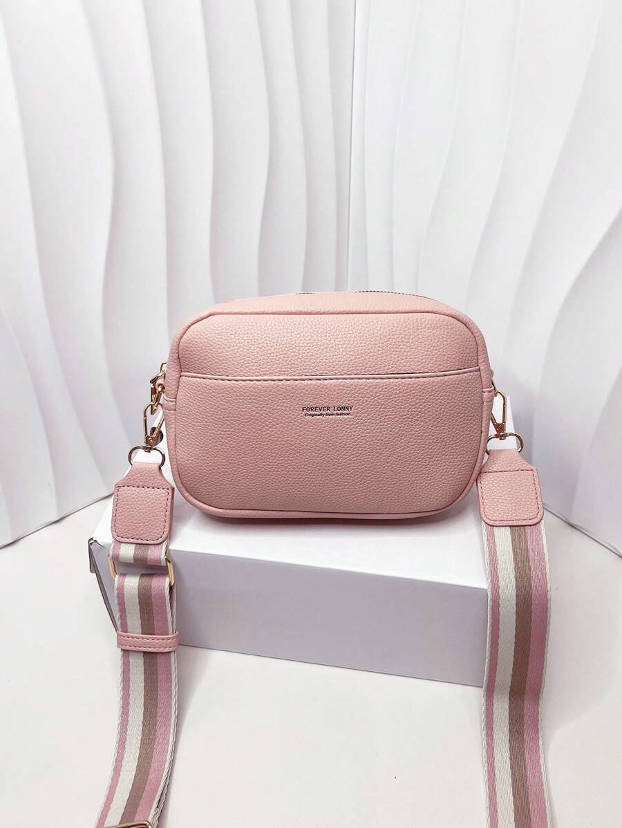 小方包時尚粉色的字母圖案荔枝紋壓花PU皮革 - 粉色 - 查看 1