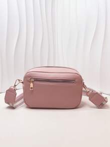 小方包時尚粉色的字母圖案荔枝紋壓花PU皮革 - 粉色 - 查看 2