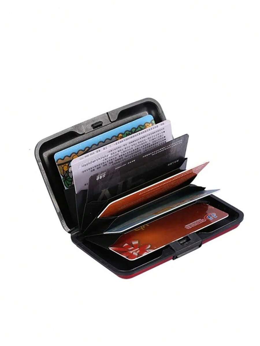 男士鋁銀行卡支架阻塞硬殼皮夾素色信用卡抗RFID掃描保護 - 紅色 - 查看 1