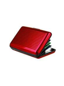 男士鋁銀行卡支架阻塞硬殼皮夾素色信用卡抗RFID掃描保護 - 紅色 - 查看 2