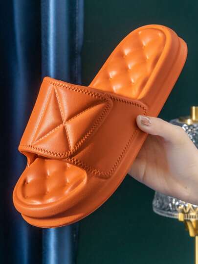 Funky Slides For Women, Orange Geometric Pattern EVA Slippers