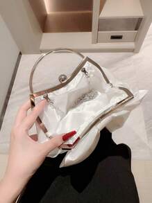 Lightweight, Business Casual Rhinestone Decor Bucket Bag Mini Drawstring Design, Clear Bag Faux Pearl Bag Evening Bag, Dinner Bag Glamorous, Elegant, Exquisite, Quiet Luxury Rhinestone For Party Girl, Woman, Bride Perfect For Party, Dinner/Banquet Christmas Party Dress Valentines, Perfectly Matching With Bridal Party