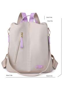 Beige Classic Backpack Fashionable Studded Decor Zipper - Beige - View 7