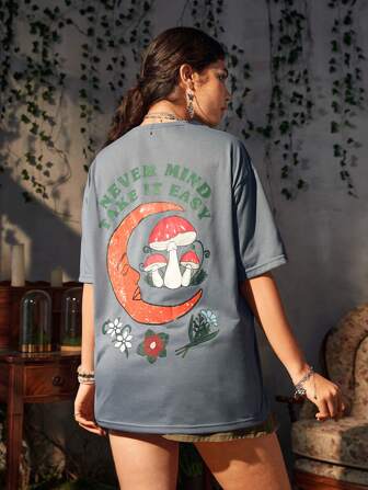 Camiseta de hombros caídos seta & con estampado de slogan