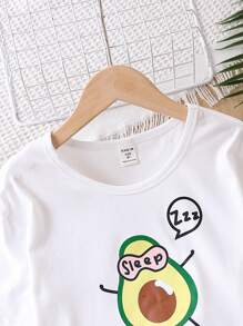 SHEIN Conjunto corto de manga corta con estampado de flor de aguacate cómodo y lindo para ropa de hogar de chicas adolescentes, 2 piezas - Multicolor - Ver 3