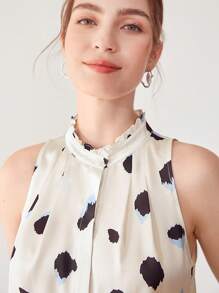 PREMIUM ABSTRACT FRILL NECKLINE BLOUSE - Multicolor - View 3
