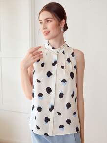 PREMIUM ABSTRACT FRILL NECKLINE BLOUSE - Multicolor - View 6