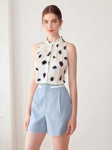 PREMIUM ABSTRACT FRILL NECKLINE BLOUSE - Multicolor - View 9
