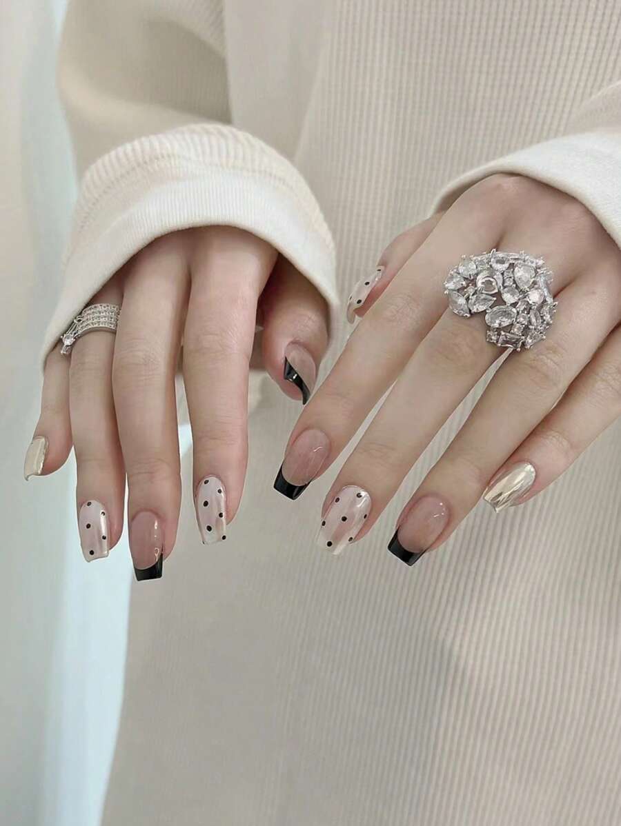 24入組短棺材法式假指甲和1入組指甲銼和1張膠帶 - 彩色 - 查看 1