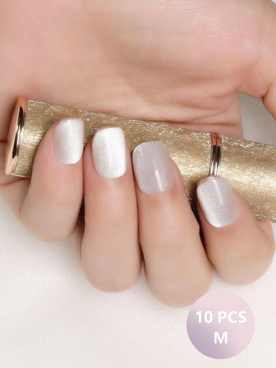 10pcs Short Square Glitter Fake Nail & 1pc Nail File & 1sheet Tape - Yellow - View 1